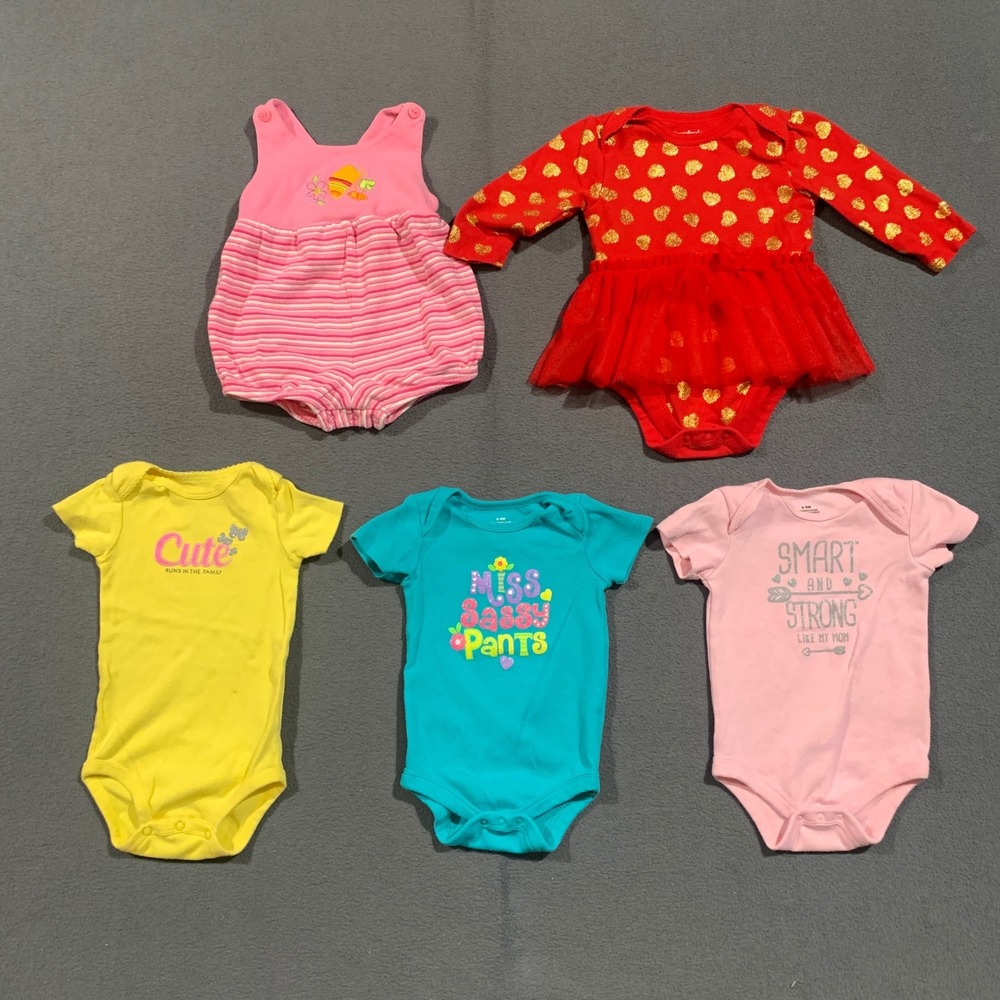 Baby Girl 6-9 Months Bodysuit Romper Lot‎ 5pc Garanimals Bright Future Red Pink
